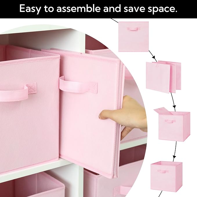 Cupic Cupid 6-Pack 11x11 Storage Cubes, Cube Storage Organizer, Pink | Foldable, Reinforced Front Handle, Holds Clothes, Toys, Blankets and More, Fits Closet, Cube Shelves, Nursery, Bedroom