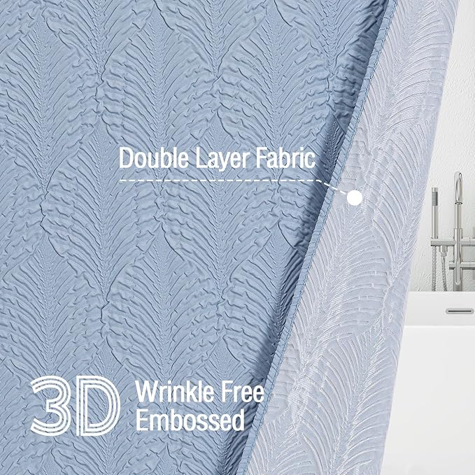 36x72 Small Stall Shower Curtain, Fog Blue Embossed Half Bath Curtain