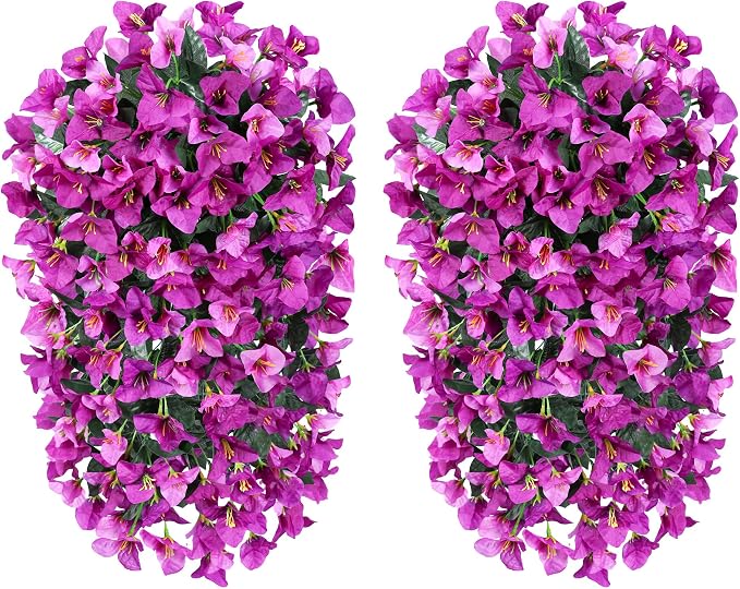 Faux Bougainvillea Artificial Flowers Plants for Outdoors Outside Decoration, 2pcs Realistic Fake Flowers UV Resistant Silk Long Trailing Vines for Front Door Planter Patio Balcony Yard Garden, Mix