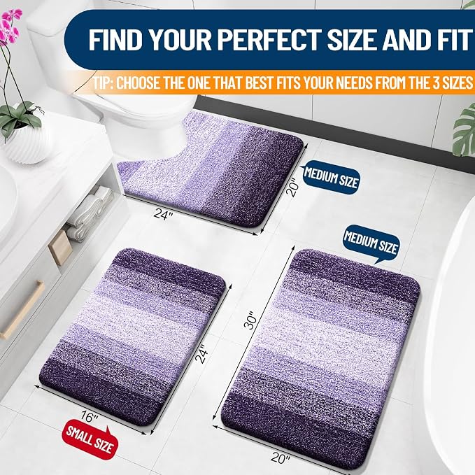 OLANLY Bathroom Runner Rug 44x20, Extra Soft Absorbent Microfiber Bath Rugs | Violet, Non-Slip Quick-Drying Rubber Backing, Washable Long Bath Mat for Floor, Tub and Shower, Home Decor