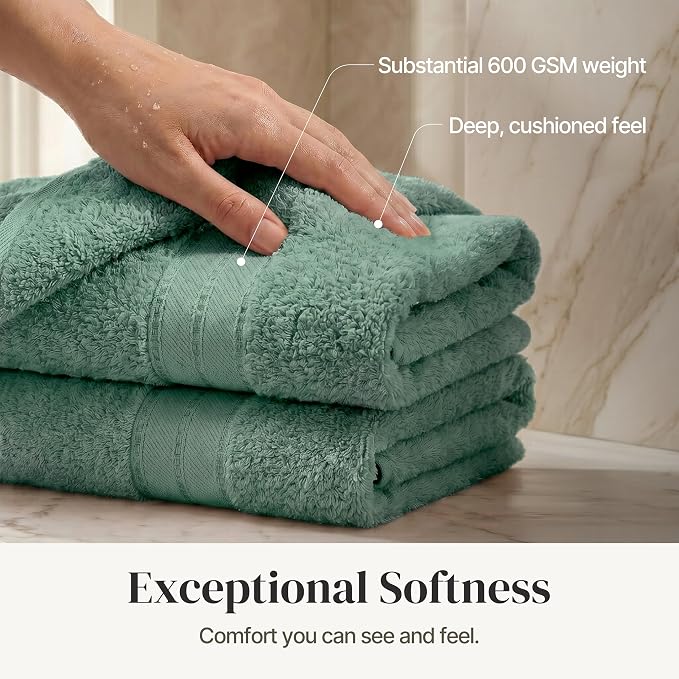 Modern Threads - Spun Loft 6-Piece 100% Combed Cotton Towel Set - Bath Towels, Hand Towels, & Washcloths - Super Absorbent & Quick Dry - 600 GSM - Soft & Plush, Eucalyptus