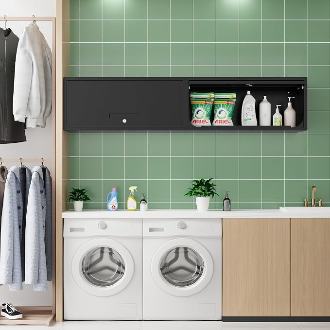 Fesbos Metal Storage Cabinet Black Wall Cabinets with Locking Door - Wall Mounted Storage Cabinet for Garage Warehouse Home Office - Assembly Required