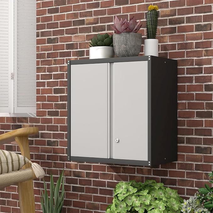Locking Cabinet,Hanging Cabinets for Wall,Garage Storage Cabinets with Lock,Metal Wall Cabinets for Garage,Warehouse,Caravans,Grey-Black