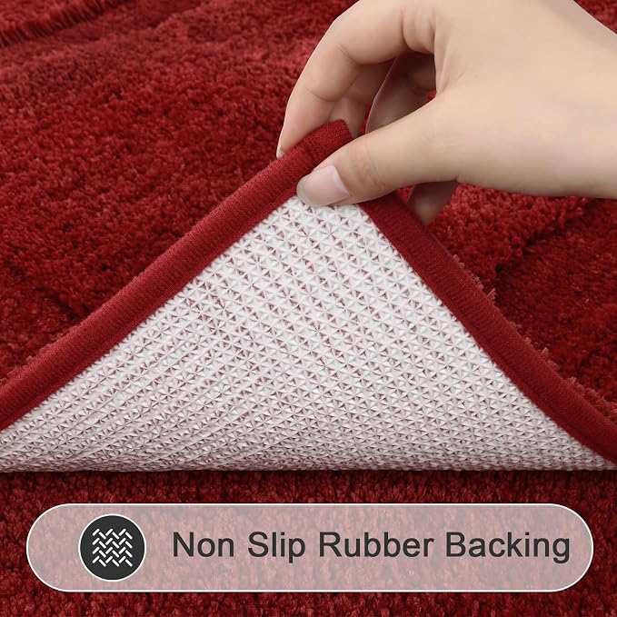 SHACOS Soft Microfiber Red Bathroom Rugs Sets 2 Pieces 32x20 inch | Absorbent Plush Bath Rugs, Non Slip Washable Shaggy Bath Mats, Fluffy Bathroom Runner Floor Mats Shower Rug