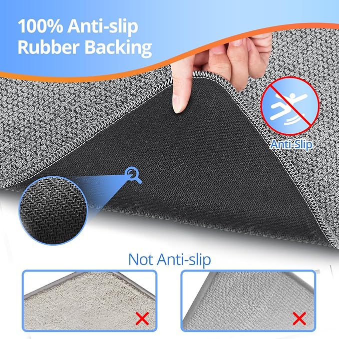 Upgraded Bath Mat 24x48Inch, Thin Bath Mats Rugs with Rubber Backing Non-Slip, Absorbent,Quick Dry Machine Washable, Home Decor Accessories Cozy Cloth Bathroom Rugs fit Under Door/Sink/Tub/Shower-Gray
