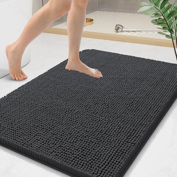 Arotive Bathroom Rugs 36x24, Soft Absorbent Shaggy Chenille Bath Rugs | Dark Grey, Machine Washable Rubber Backing Bath Mats for Bathroom Floor Tub and Shower Home Decor Accessories