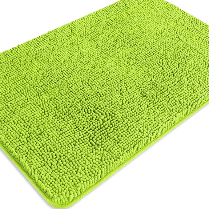 Lime Green Bathroom Rugs – Absorbent and Washable Bath Mat, Non-Slip, Thick Soft Chenille Bath Rugs for Bathroom Floor, Shower, Sink - 24" x 36"