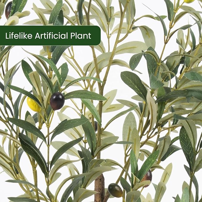 Artificial Fake Olive Tree 7FT 2Pack Faux Olive Tree for Home Decor | Faux Artificial Plants Indoor Fake Potted Plants with Natural Olive Branches and Realistic Leaves for Living Room Decor