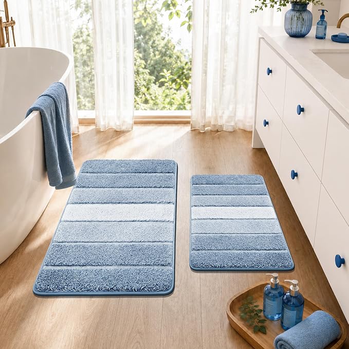 COSY HOMEER Bathroom Rugs 30x20,Ultra Soft Absorbent Bath Mat,Blue | Non-Slip TPR Backing Stays in Place, Machine Washable Bath Rugs Shaggy Rug for Bathroom Floor