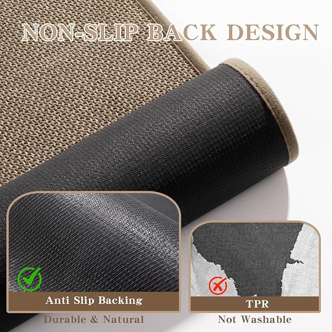 Bathroom Rugs Mat 24x17, Ultra Thin Non Slip Bath Mat Small Quick Dry Absorbent Bath Mat for Bathroom Floor, (Dark Beige, 24"x17")