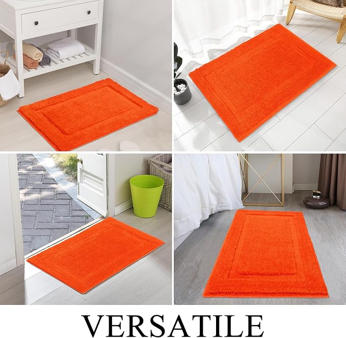 SHACOS Soft Microfiber Bathroom Rugs Set of 2 Pieces, Orange | 32x20 + 24x16, Absorbent Plush Bath Rugs, Non Slip Washable Shaggy Bath Mats, Fluffy Bathroom Runner Floor Mats Shower Rug
