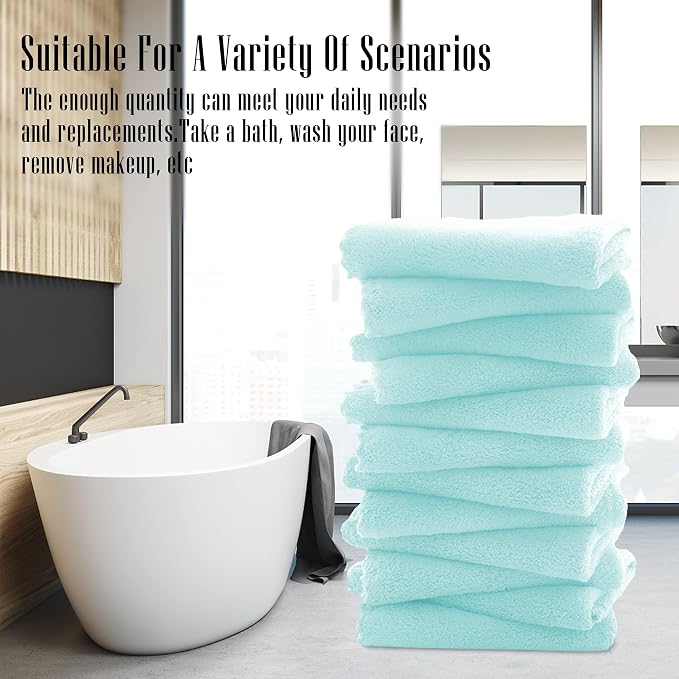 TENSTARS 12 Pack Premium Washcloths Set - Quick Drying- Soft Microfiber Coral Velvet Highly Absorbent Wash Clothes - Multipurpose Use as Bath, Spa, Facial, Fingertip Towel (Frozen Blue)