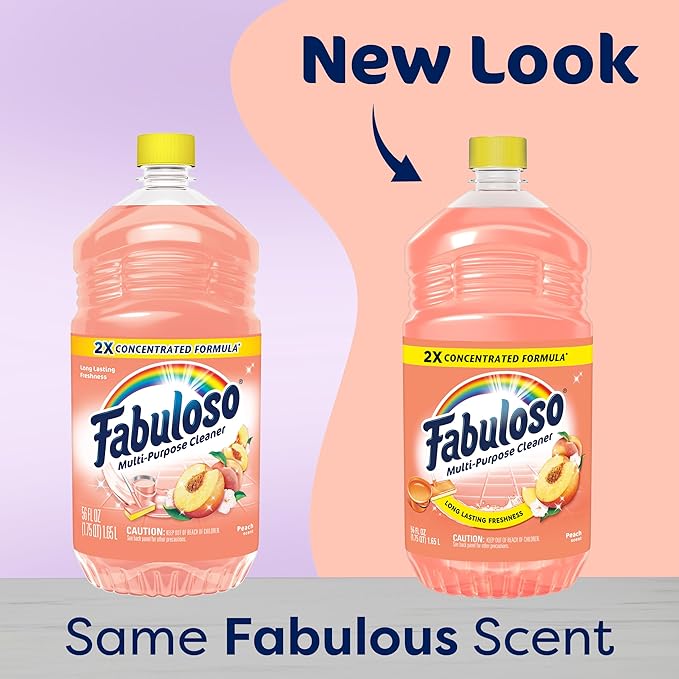 Fabuloso 2X Multi-Purpose Cleaner, No Rinse Floor Cleaner, Long-Lasting Freshness, Peach Scent, 56 fl oz
