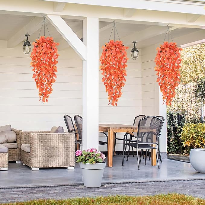 BLEUM CADE Fake Hanging Plants, 2pcs Artificial Hanging Plant, Faux Orange Vines Hanging Plant for Wall Home Living Room Indoor Outdoor Fall Decor (No Baskets)