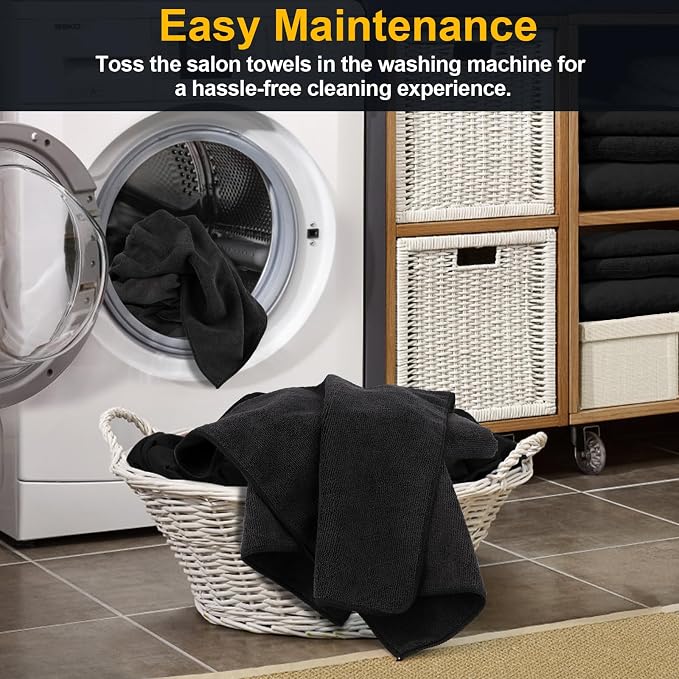 Salon Towels 24 Pack, Microfiber Barber Towels Bulk, (16x29 inches) Hair-Drying Cloth Super Soft Black Hand Cloth for Gym, Bath, Spa Use and Home Beauty Care(Not Bleach Proof) | (16x29 inches) Hair-Drying Cloth Super Soft Black Hand Cloth for Gym, Bath...