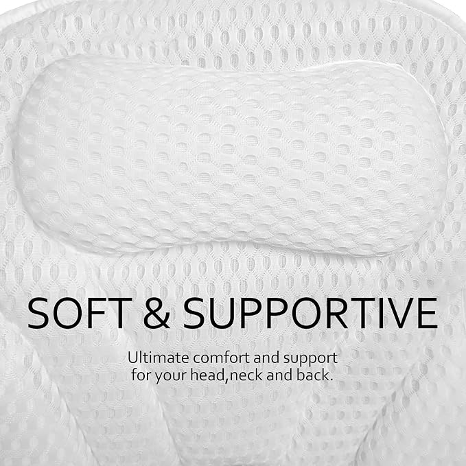 Bath Pillows for Tub, Luxury Bath Pillows for Neck Head and Back Support,Bathtub Pillow with Soft 4D Breathable Mesh Fabric and Nonslip Suction Cups,Relaxing Bath Accessories .(White)