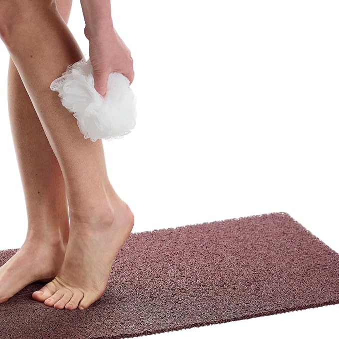 ENKOSI Loofah Non-Slip Shower Mat & Bath Mat – Soft Cushioned Comfort – No Suction Cups for Textured Tubs – Fast Draining Safety for Inside Shower, Family & Elderly (24x16 Brown)