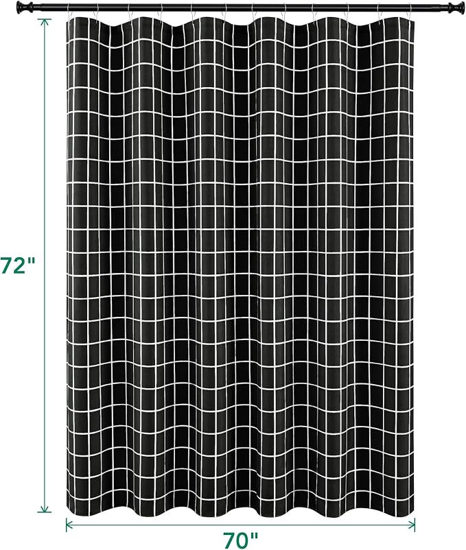 Biscaynebay Fabric Black Shower Curtain for Bathroom-Modern Farmhouse Faux Linen Textured Grid Plaid Shower Curtains, Minimalist Simple Geometric Neutral Decor Machine Washable-70x72 Inches