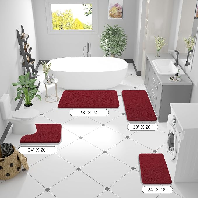 OLANLY Bathroom Runner Rugs 70x24, Extra Soft Absorbent Chenille Bath Rugs | Red, Quick-Drying Rubber Backing, Machine Washable Long Bath Mat for Bathroom Floor, Tub and Shower, Home Decor Accessories