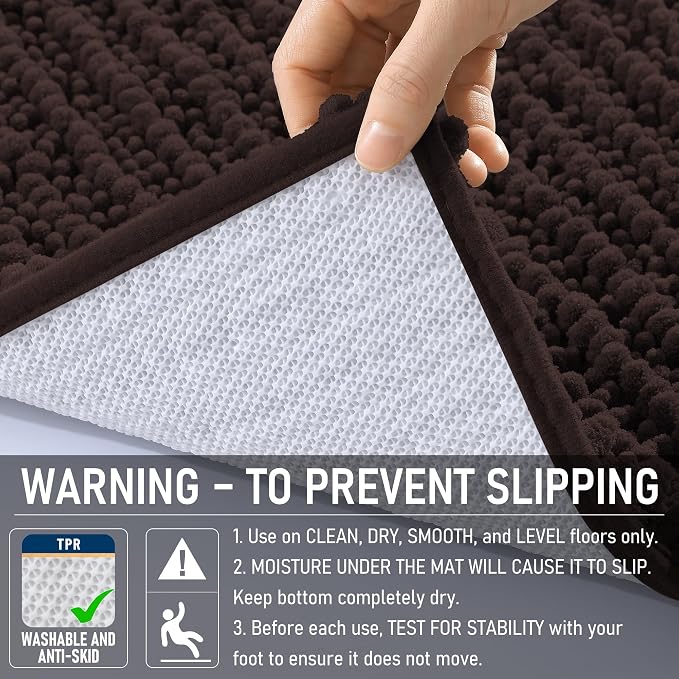 OLANLY Bathroom Runner Rugs 70x24, Thick Soft Absorbent Chenille Bath Rugs | Brown, Quick-Drying Rubber Backing, Long Shaggy Bath Mat, Machine Washable for Floor, Tub and Shower, Home Decor Accessories