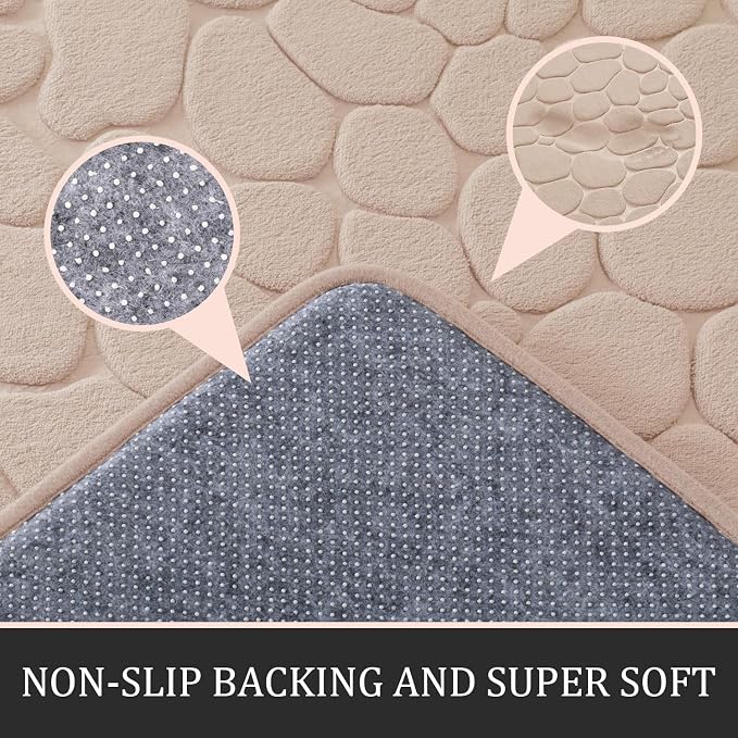 Bathroom Rugs Mat Set, Memory Foam Bath Mat 5 Piece Khaki | Non Slip, Water Absorbent, Washable, Bath Mat For Bathroom, Sink and Toilet