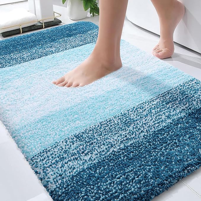 OLANLY Bathroom Rugs Mat 30x20, Extra Soft Absorbent Microfiber Bath Rugs | Peacock Blue, Non-Slip Quick-Drying Rubber Backing, Washable Plush Bath Mat for Floor, Tub and Shower, Home Decor Accessories