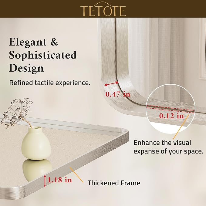 48 x 36 Inch Brushed Nickel Mirror for Bathroom Over Sink Metal Framed Mirror Modern Farmhouse for Living Room Entryway(Horizontal/Vertical)