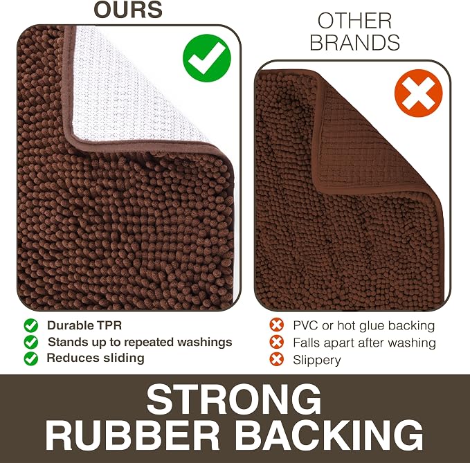 Neater Home Plush Bathroom Rugs 36x24 Thick Chenille Quick Dry Microfiber Absorbent Bath Mat, Soft Bath Rugs, Machine Washable Bathroom Floor Mat for Tub Shower Sink, Home Decor Accessories, Brown