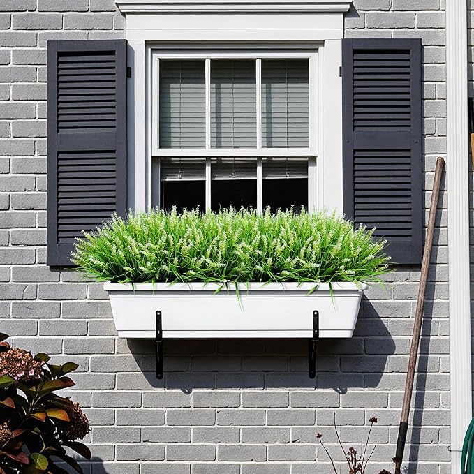 alyptus Outdoor Artificial Flowers 12 Bundles Plastic Plants Faux White Flower Fake Monkey Grass for Planters Décor Outside (White)