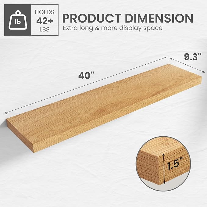 40 in Floating Shelves for Wall Decor Color Oak,Pack 2 | Modern floating shelves for living room,bedroom,kitchen and bath.Organize & display books,photos and decor.easy mount,sturdy.