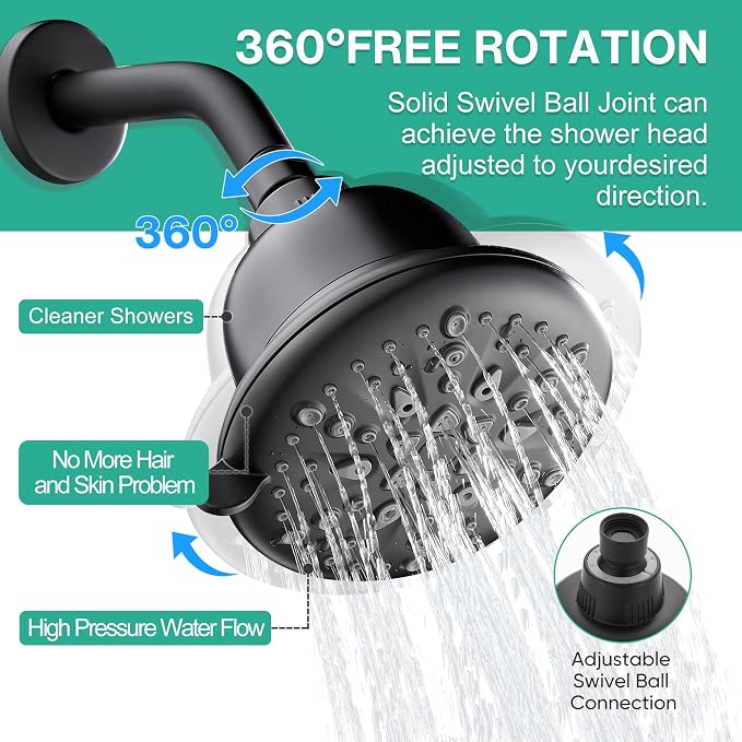 Cobbe Filtered Shower Head, 7 Modes High Pressure Shower Heads Matte Black | Shower Head with Filters for Hard Water for Remove Chlorine and Harmful Substances (Midnight Black Matte, 5 Inch Round)