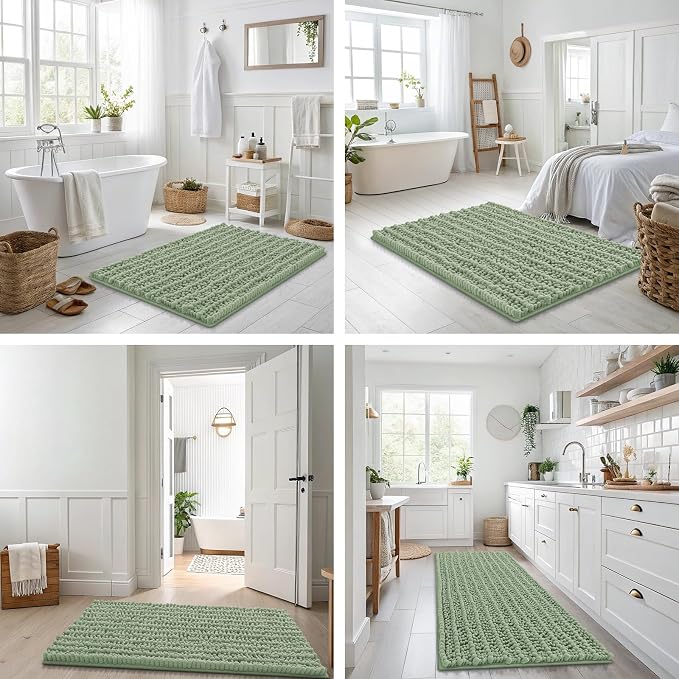 Smiry Bathroom Rugs 59X35, Extra Soft Rubber Backing Chenille Bath Mats | Sage Green Machine Washable Non Slip Quick Dry Bath Mats for Bathroom Floor, Tub, Shower, Home Decor Accessories