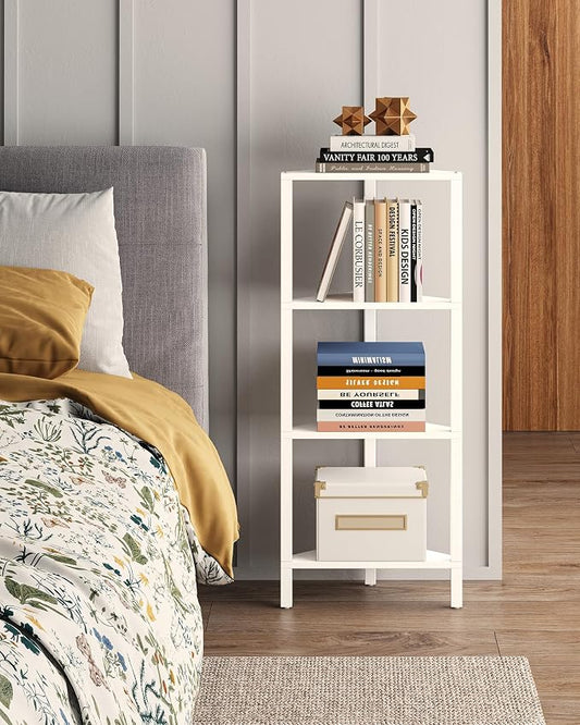 TUTOTAK Corner Shelf, 4-Tier Corner Bookshelf for Small Space | Narrow Display Corner Shelf Stand with Storage Rack, for Living Room, Bedroom, White BS05BW004