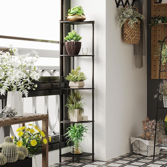 SUNMORY 5 Tier Corner Shelf, 65" Tall Corner Shelves for Living Room Decor | Wall Corner Bookshelf, Industrial Display Shelf, Multi Unit Organizer, Narrow Plant Stand for Bedroom Bathroom Small Space
