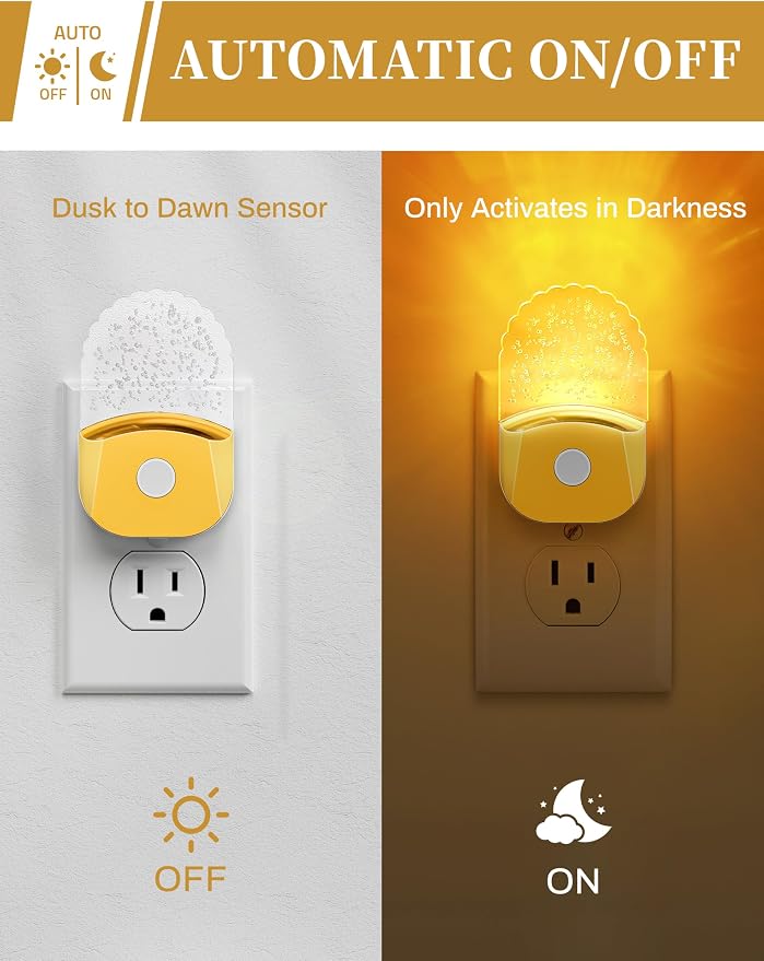 8-Color RGB Night Lights Plug Into Wall,2 Pack,Kids Night Light | Color Changing Night Light,LED Night Light with Dusk to Dawn Sensor,for Bathroom Decor Children Room,Golden Cover