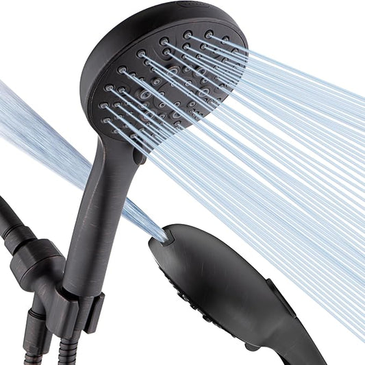 BRIGHT SHOWERS High Pressure Shower Head with Handheld, 9 Spray Settings Showerhead Built in Power Wash to Clean Tub and Pets, Extra Long 69" Hose, Adjustable Bracket, Oil-Rubbed Bronze