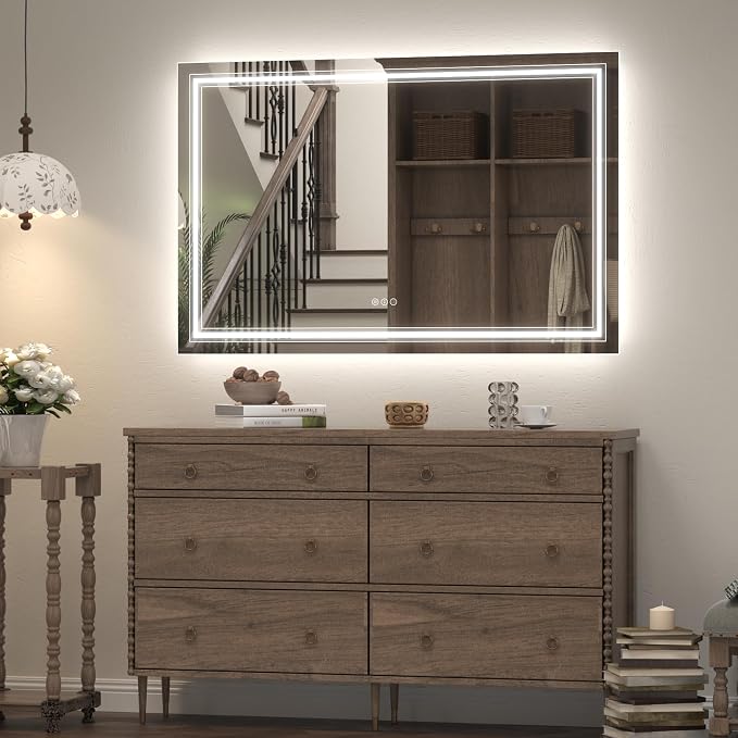 48x36 Led Lighed Bathroom Mirror for Wall, Large Dimmable Vanity Mirror with Lights, Anti-Fog, Shatterproof, Memory， ETL Listed (Backlit and Front Lighted) | Dimmable Vanity Mirror with Lights for Wall, Backlit and Front lit, Anti-Fog, Shatter-Poof, ET...