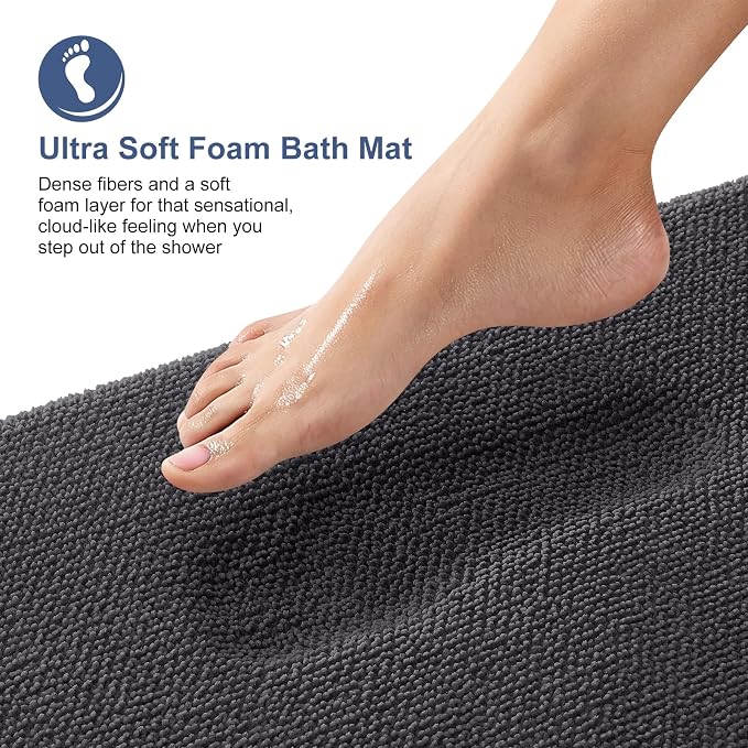 OLANLY Memory Foam Bathroom Runner Rug 44x24, Absorbent Long Mat, Dark Grey | Soft Quick Dry Bath Rugs, Non-Slip Carpet, Machine Washable Mat for Bathroom Floor, Tub and Shower, Home Decor Accessories