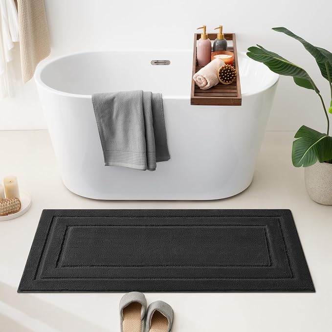 GRANNY SAYS Charcoal Gray Bathroom Runner Rug 24" x 48", Soft Bath Mat | Non-Slip long rug with TPR Backing, Absorbent, Machine Washable Extra Large Bath Rugs for Double Vanity, Shower, Tub