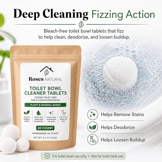 Toilet Bowl Cleaner Tablets, 20 Count – Removes Hard Water Rings, Stains & Odors | Bleach-Free, Plant-Based & Septic Safe | 7 Scents | Handmade in Texas (Patchouli)
