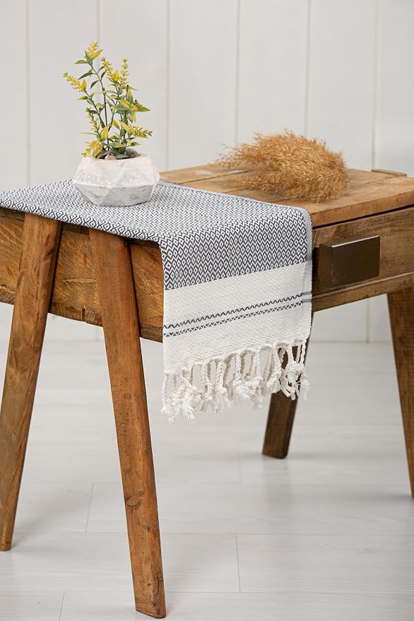 Evelynen Turkish Hand Towels for Bathroom & Kitchen Towels Decorative Set of 2 | Boho Farmhouse Hand Towels with Hanging Loops for Face, Dish, Kitchen & Bath |(16" x 32" - Dark Grey)