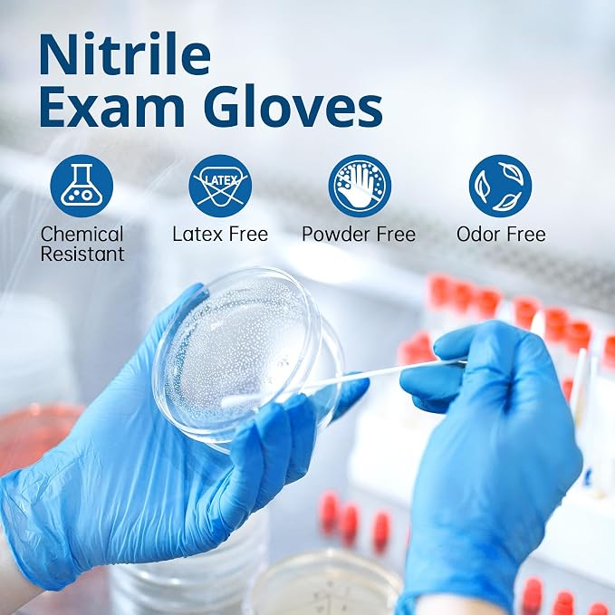 SwiftGrip Disposable Nitrile Exam Gloves, Blue, Latex Free, Medical Gloves for Cleaning, Food-Safe, Powder Free, Non-Sterile