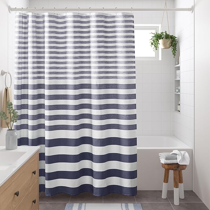 Madison Park Extra Wide Shower Curtain for Bathroom, Blue Ombre 108" x 72" | Ariana Ombre Cozy, Spa Quality Modern Waffle Weave Contemporary, 3M Scotchgard Treatment, Machine Washable