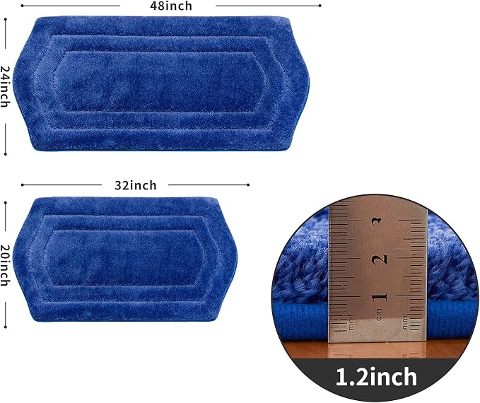 COSY HOMEER Non-Slip Bath Mats Extra Thick Absorbent Plush Washable | 20"x32"+24"x48" Blue Non-Slip Extra Thick Plush Absorbent Machine Washable Bath Mats Bathroom Rugs Floor Tub Shower