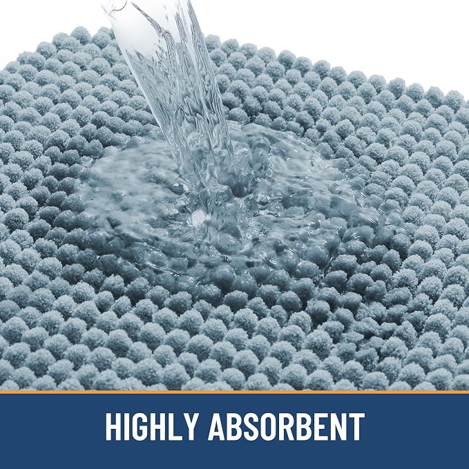 Arotive Chenille Bathroom Rugs 70x46, Soft Absorbent Bath Mat, Grayish Blue | Rubber Backing, Machine Washable Dry Bath Mats for Bathroom Floor, Tub and Shower, Home Decor Accessories
