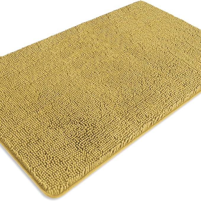 Bathroom Rugs 30 x 50 Inch – Extra Large Bath Mat | Absorbent and Washable Thick Chenille Bath Rugs Non-Slip Runner Rug for Bathroom, Shower, Tub(Mustard)