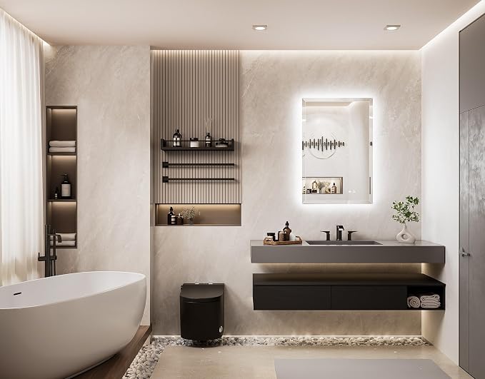 24 x 36 Backlit Bathroom Mirror, Frameless LED Mirror for Bathroom, Tempered Glass, 3 Colors Lights, Defogging, Dimmable, Memory Function, Light Up Bathroom Mirrors for Over Sink