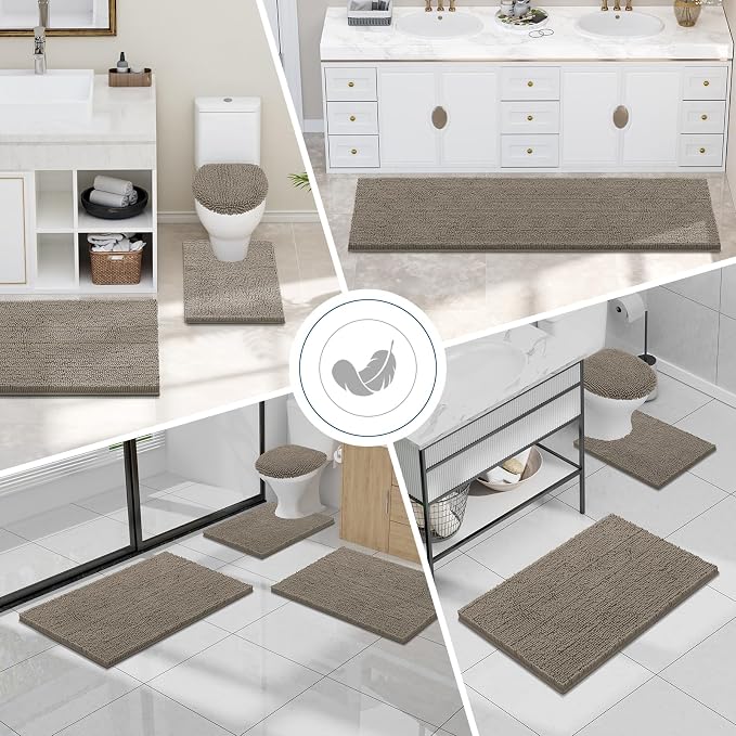 Smiry Bathroom Rugs 24X16, Luxury Chenille Extra Soft Absorbent Bath Mat | Latte, Machine Washable Non-Slip Plush Bath Mats for Bathroom, Tub, Shower, and Floor, Home Decor
