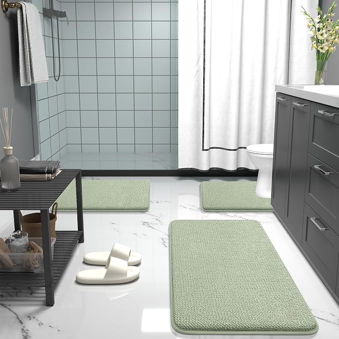 OLANLY Thick Memory Foam Bathroom Rug 35x24, Absorbent Bath Mat, Sage Green | Soft Quick Dry Bath Rugs, Non-Slip, Machine Washable Carpet for Bathroom Floor, Tub and Shower, Home Decor Accessories