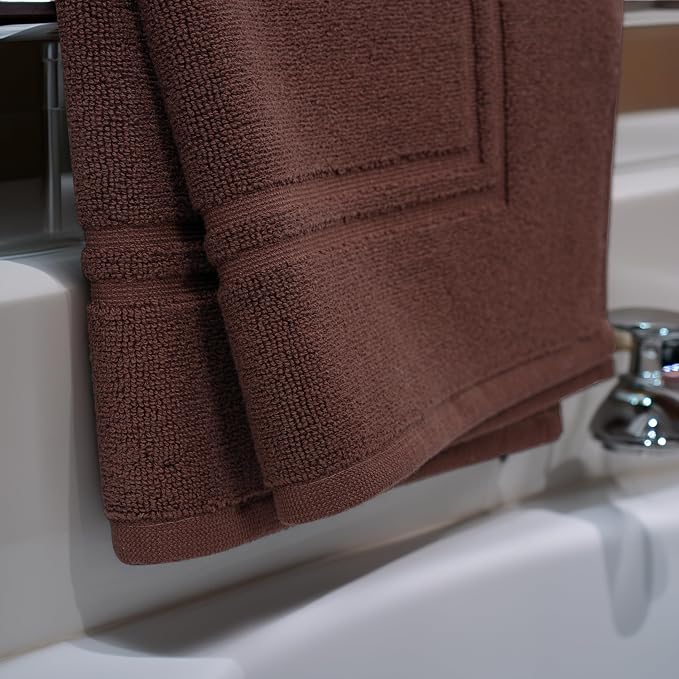 2 Piece Bath Mats 20 x 32 Inches, Brown | 100% Cotton Terry Bath Mats, Super Absorbent, Hotel Quality Premium Floor Towels, Luxurious, Soft & Quick Dry